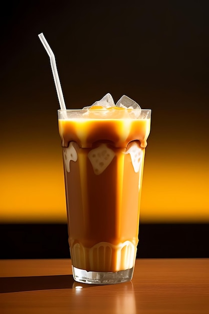a cup of iced coffee with a straw in it