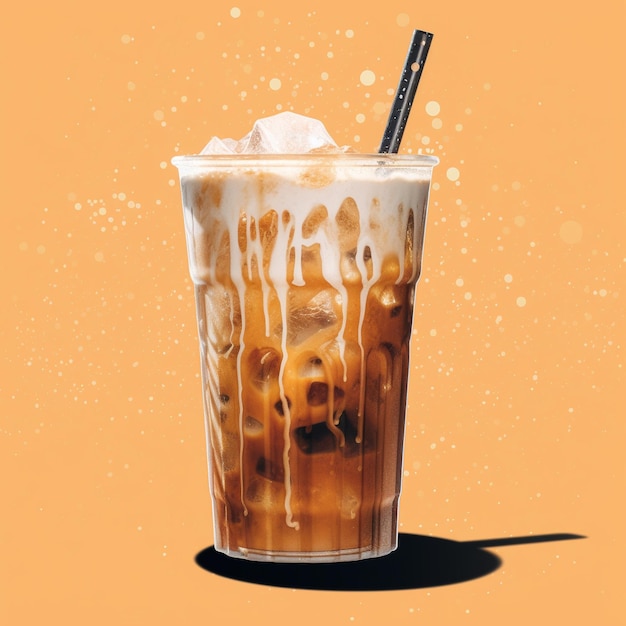 A cup of iced coffee with a straw in it