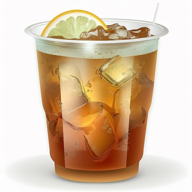 A cup of iced tea with a slice of lemon on the top.