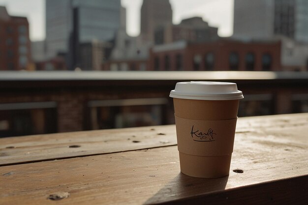 Photo a cup of kra coffee sits on a wooden table