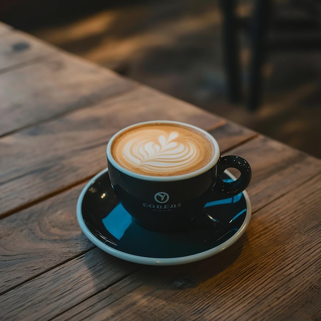 Photo a cup of latte art sits on a table