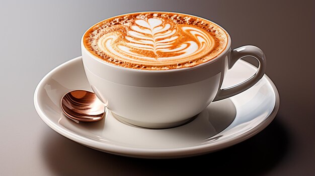 cup of latte art with foam on white table