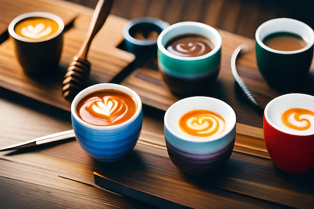 Photo a cup of latte art with a spoon in it