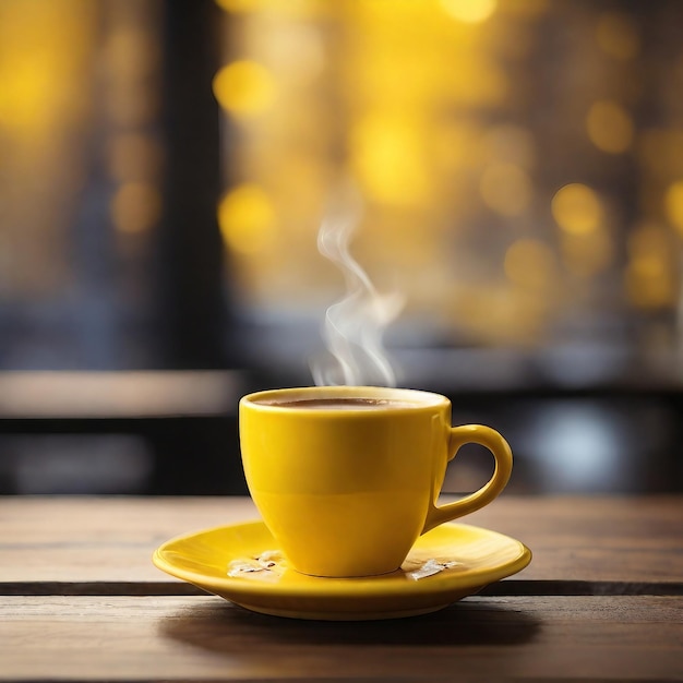 a cup of latte coffee on the wooden table