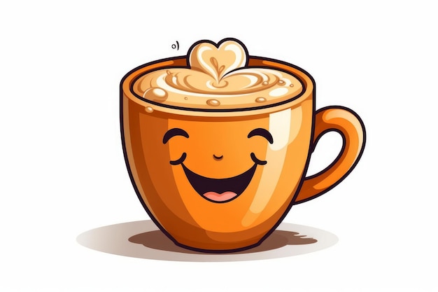 Cup latte Isolated on White cartoon style AI generated
