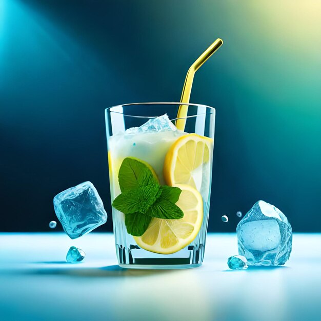 Photo a cup of lemon combined with water juice and refreshing mint