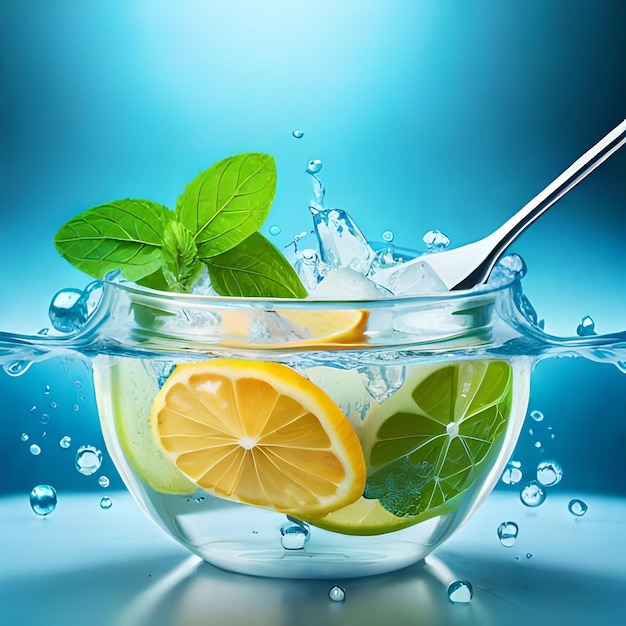 A cup of lemon combined with water juice and refreshing mint