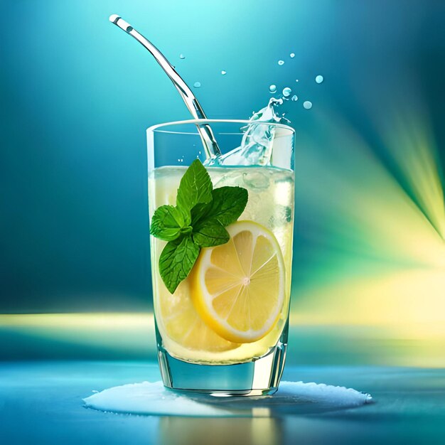 A cup of lemon combined with water juice and refreshing mint