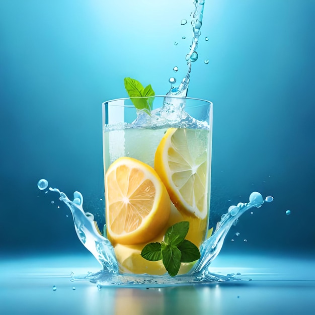 A cup of lemon combined with water juice and refreshing mint