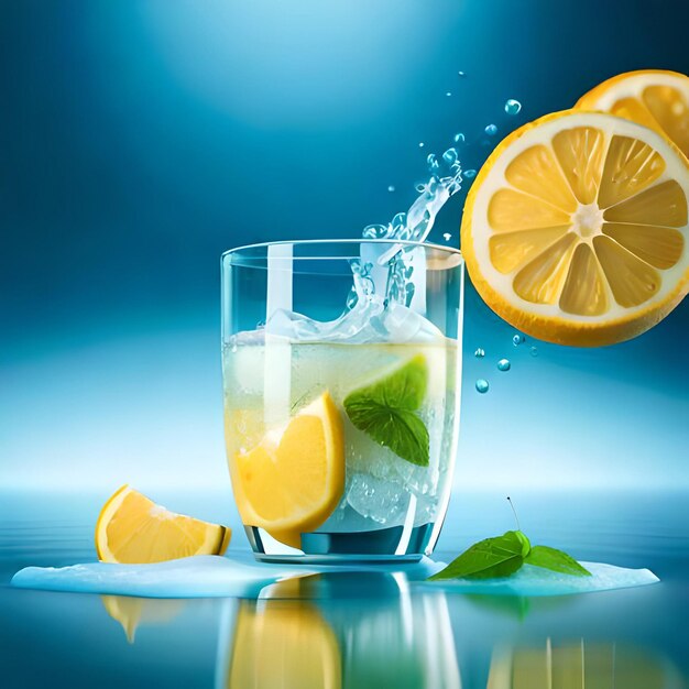 A cup of lemon combined with water juice and refreshing mint