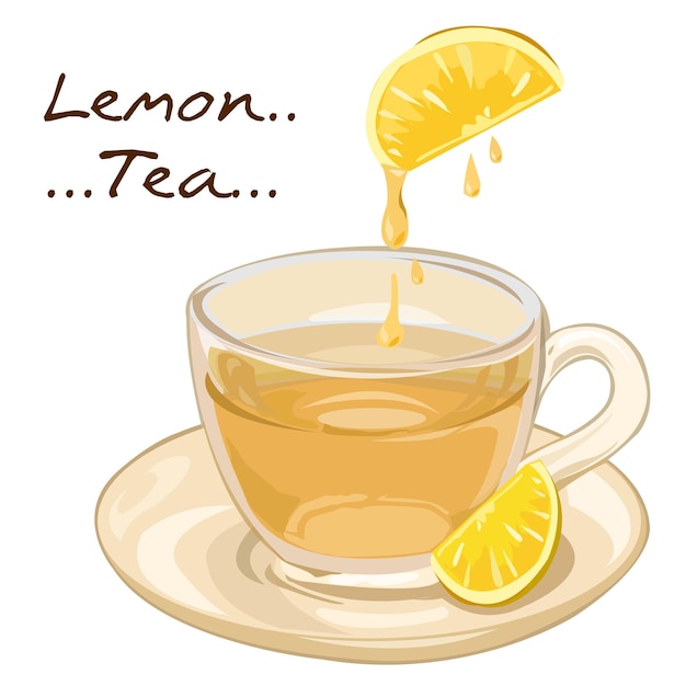 Photo a cup of lemon tea hot tea vector illustration isolated on white background