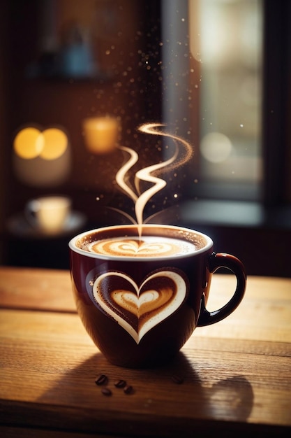 Foto una tazza di delizioso caffè a forma di cuore