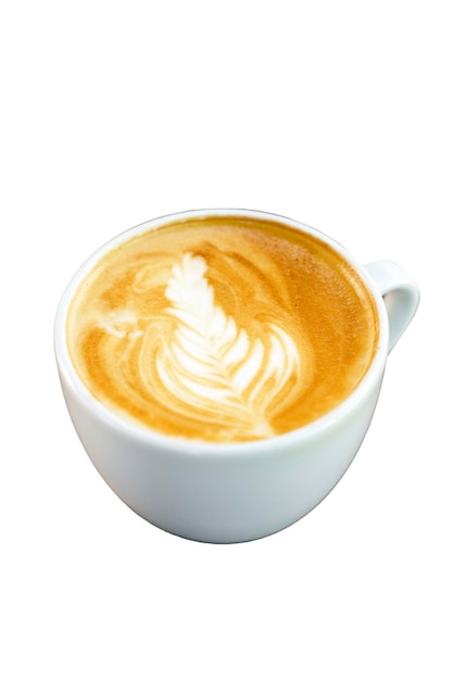 Фото Чашка кофе изолировать белая керамическая чашка с кофейным напитком капучино и пеной на пустом белом фоне