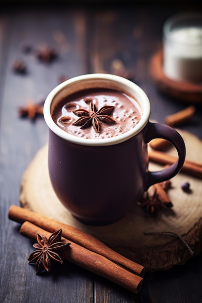 Cup of spicy hot chocolate with cinnamon Generative AI