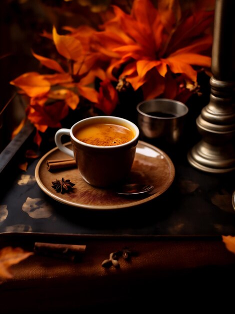 Foto una tazza di gustoso caffè alla zucca.