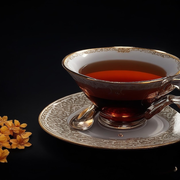 Cup of tea on black background