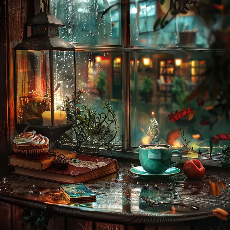 Photo a cup of tea and a book on a table