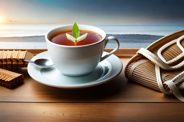 A cup of tea and a book on a window sill