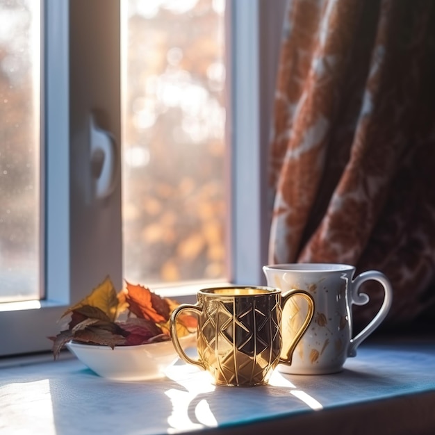 窓辺でお茶を一杯