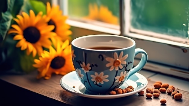 A cup of tea by the window sill