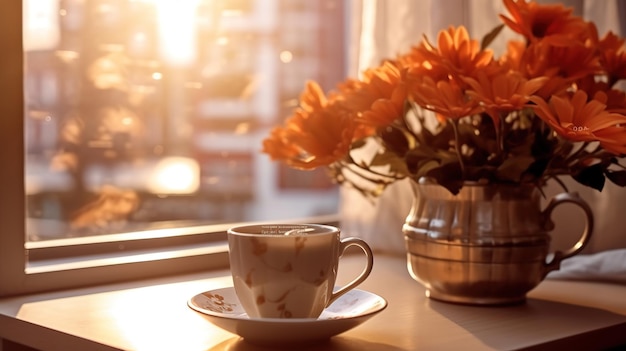 A cup of tea by the window sill