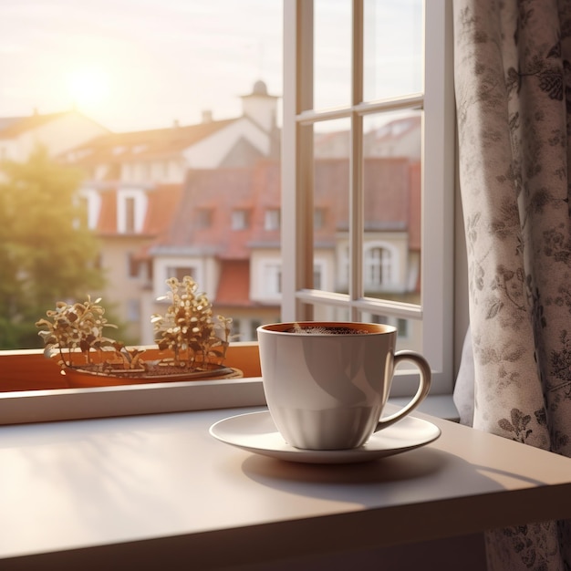 A cup of tea by the window sill