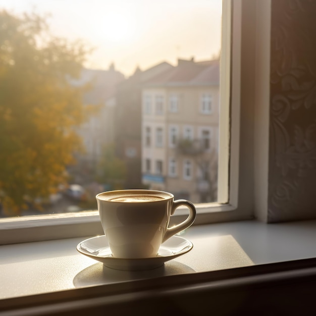 A cup of tea by the window sill