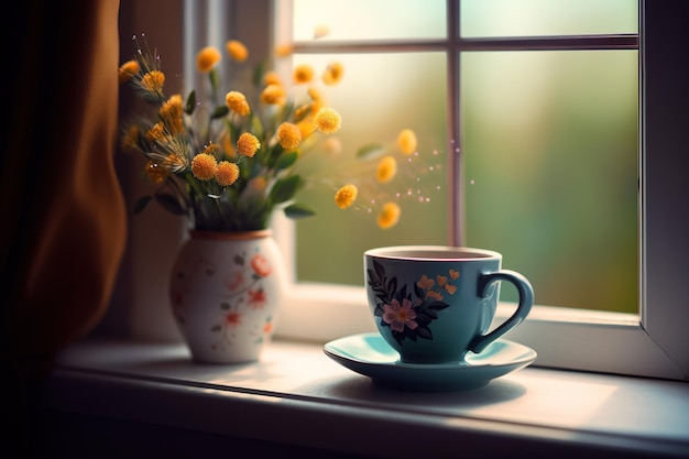 A cup of tea by the window sill