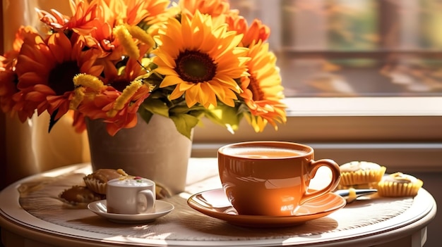 A cup of tea by the window sill