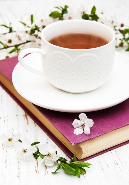 Cup of tea and cherry blossom