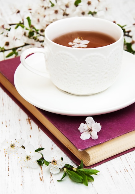 Cup of tea and cherry blossom