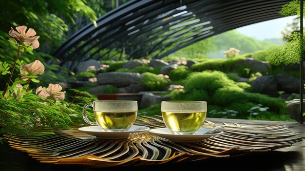 A cup of tea in forest uhd wallpaper stock photographic image