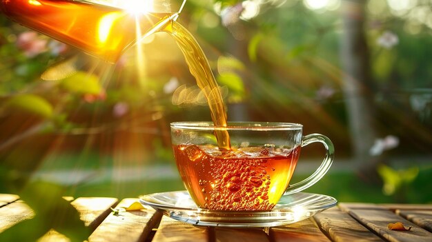 Photo a cup of tea is poured into a cup