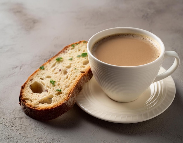 テーブルの上のお茶とパン片