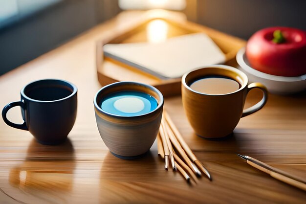 A cup of tea and a spoon on a table