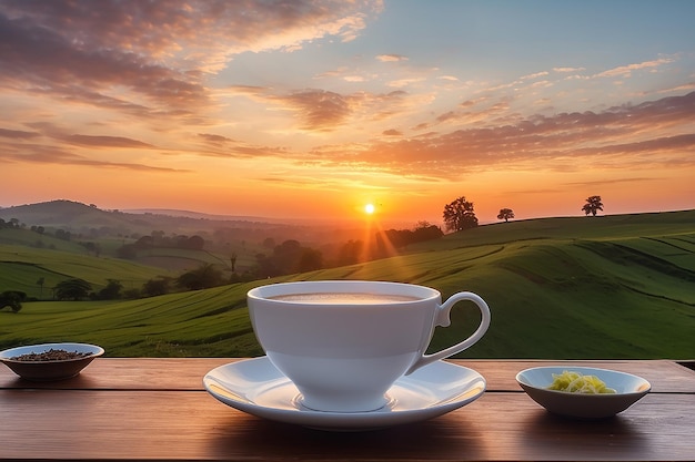 cup of tea at sunset