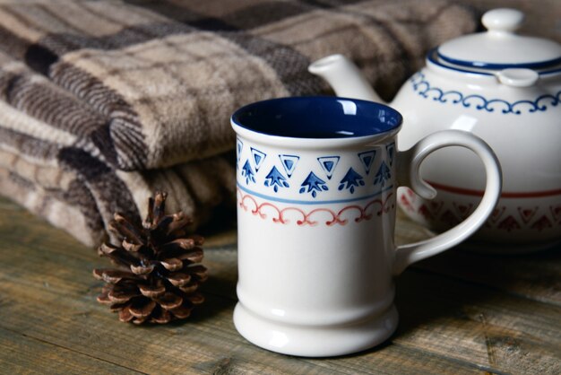 Cup of tea on table close-up