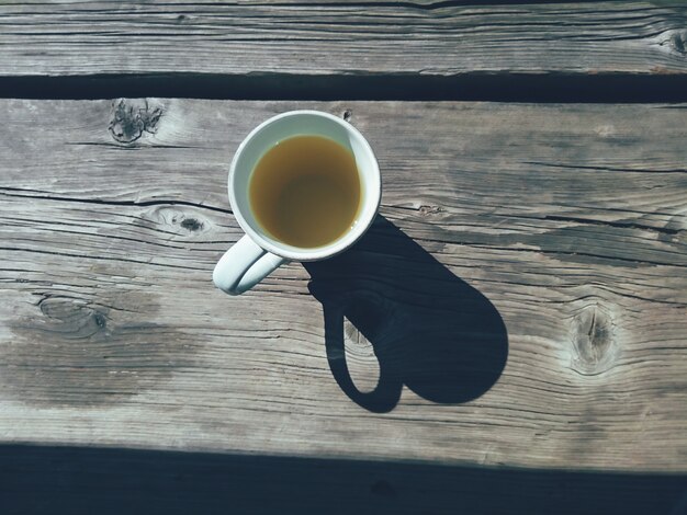 Cup of tea on the table top view