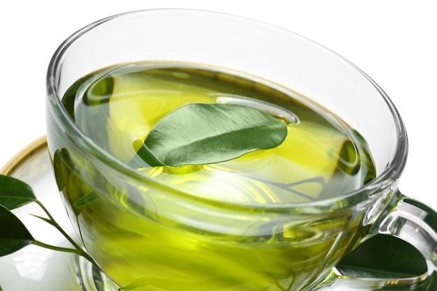 cup of tea on white background weight loss concept