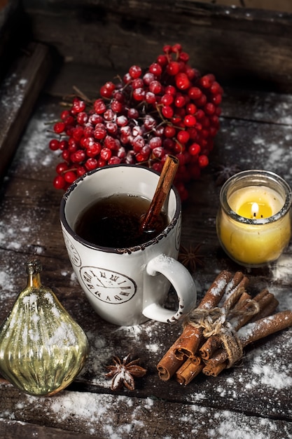 Cup of tea on  winter evening