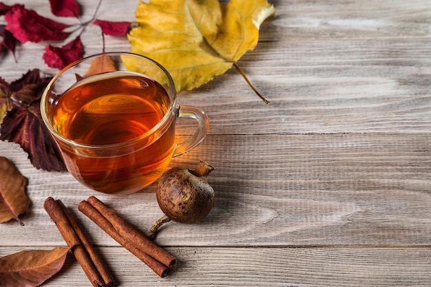 紅葉とシナモンスティックのお茶