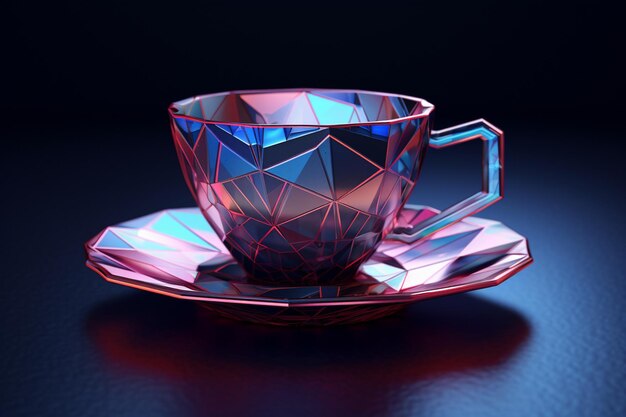 A cup of tea with a blue triangle pattern on it