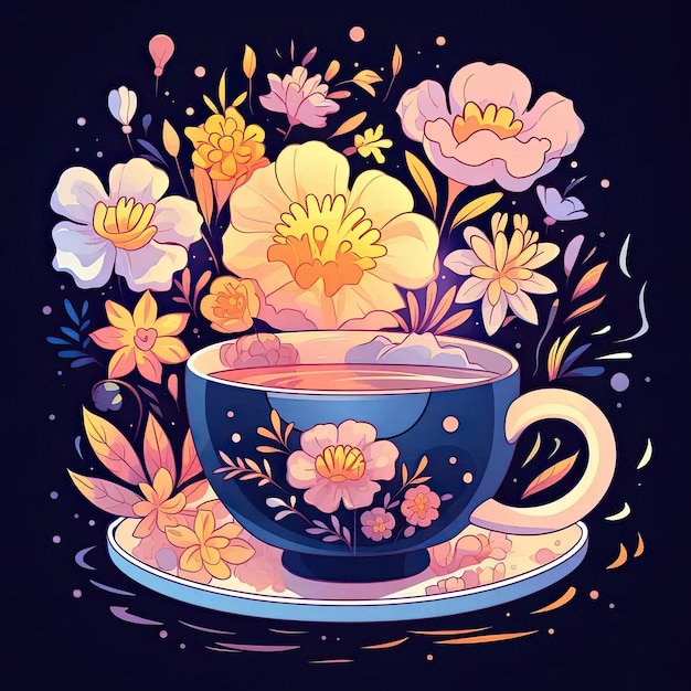 Photo a cup of tea with flowers in it