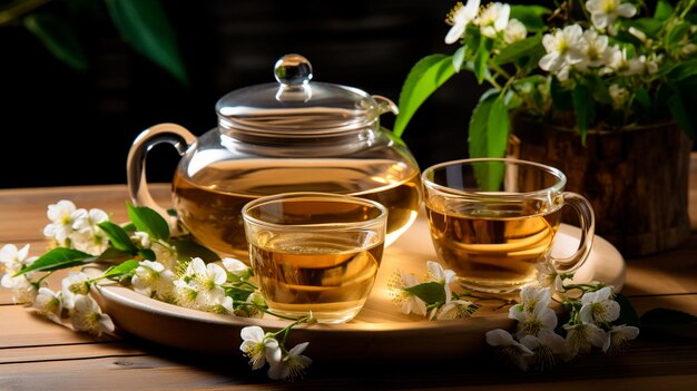 Photo cup of tea with jasmine flowers