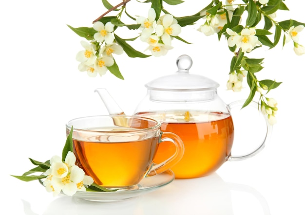 Cup of tea with jasmine isolated on white