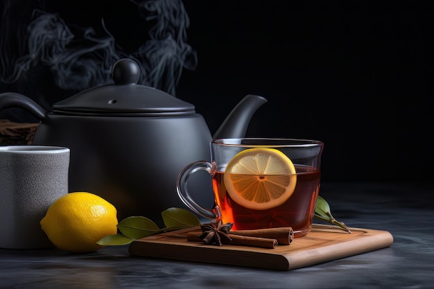 cup of tea with lemon cinnamon