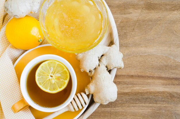 Cup of Tea With Lemon Ginger and Honey.