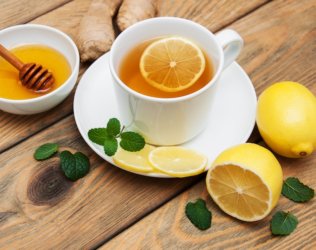 Cup of tea with lemon and ginger