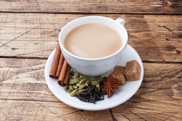 A cup of tea with milk and spices