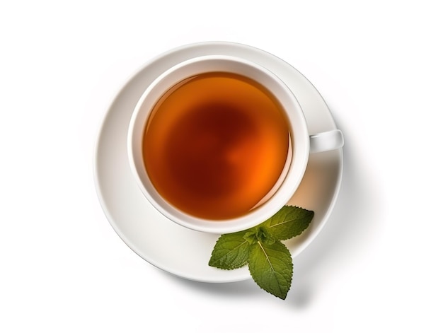 Cup of tea with mint isolated on white background